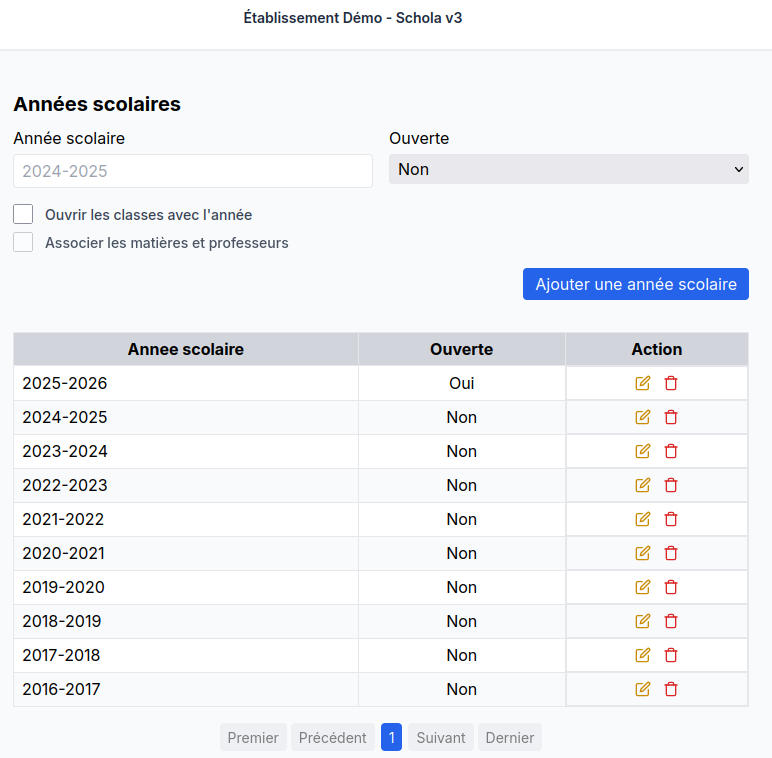 Gestion des années scolaires